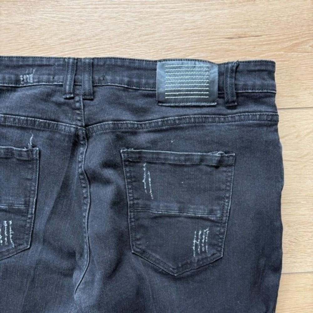 Serenede‎ Mens Black Distressed Skinny Jeans Ripped Streetwear Size 38 - Picture 4 of 7